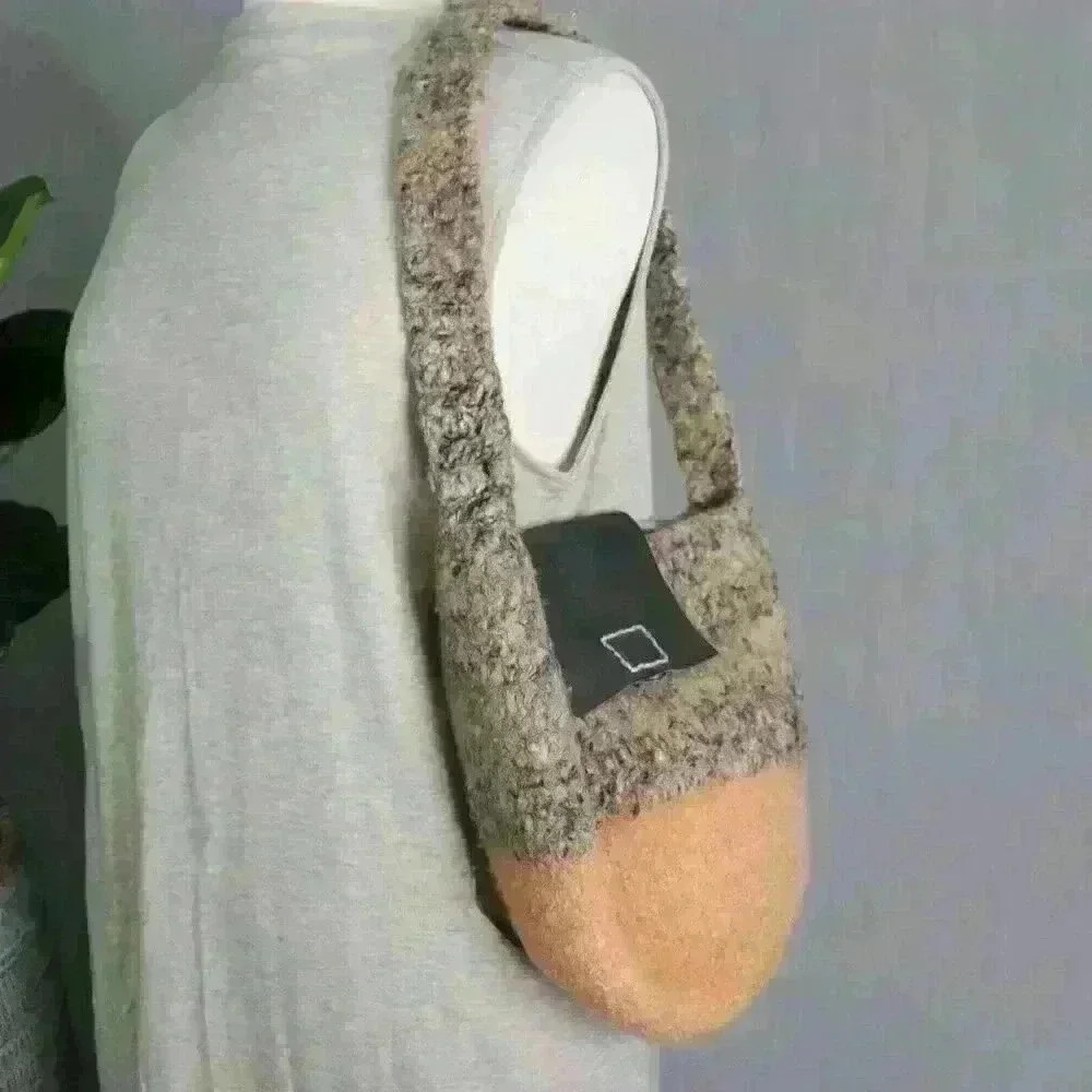 Totables Felted Wool Boho Shoulder Handbag Purse Mottled Yarns Browns Peaches - Picture 1 of 9